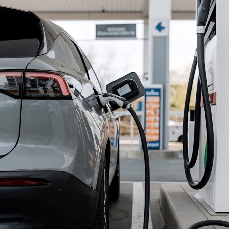 carregar-um-carro-eletrico-em-um-posto-de-gasolina-de-perto